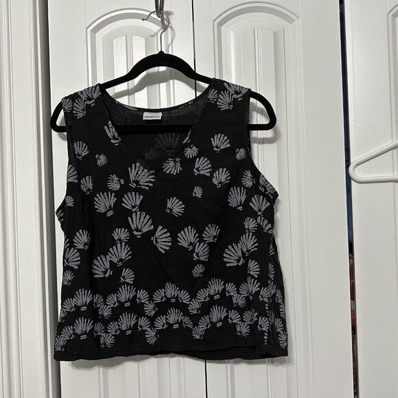 ON WHITE Cotton Boxy Crop Top Batik Womens Large Black Made in USA - Picture 1 of 7